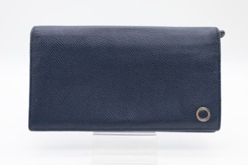 《BVLGARI/ブルガリブルガリ 二つ折り長財布》Bランク 美品 ネイビー 赤