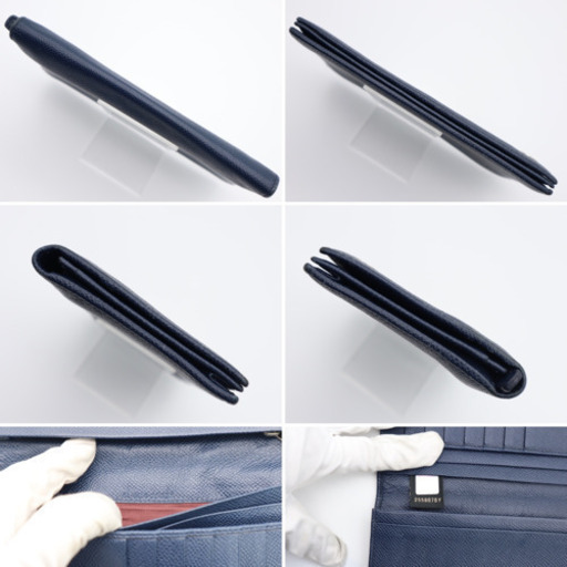 《BVLGARI/ブルガリブルガリ 二つ折り長財布》Bランク 美品 ネイビー 赤