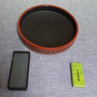 ＜未使用品＞中国ミニ書道具 セット　丸硯セット（萬世　日本製墨）　