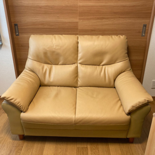 本革張り2人掛けソファ ルーナ LM-162-2P ベージュ