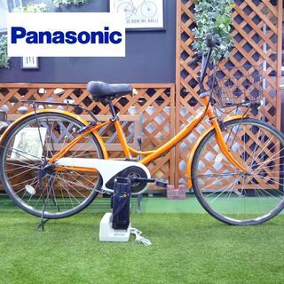 電動自転車 パナソニック 26インチ 新基準 A-girls くるピタ 中古 Panasonic エーガール シティータイプ 紫 LEDライト ● 地域限定送料無料 パナソニック エーガールズ 新基準 8AH 赤 26インチ