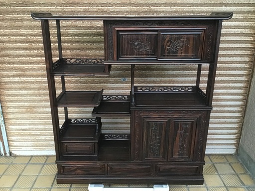 縞黒檀飾り棚　銘木　一枚板　無垢材