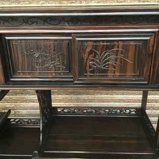 縞黒檀飾り棚　銘木　一枚板　無垢材の画像