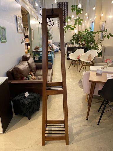 ハンガーラック シェルフ フリーラック 棚 収納棚 茶 中古品