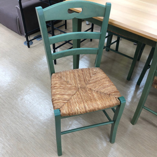 中古品☆ダイニング5点セット☆座編み椅子4脚＋ダイニングテーブル☆アジアン