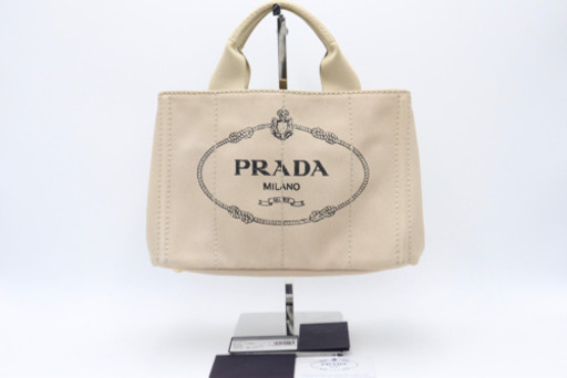 《PRADA/プラダ カナパミニ》Aランク 極美品 ベージュ ゴールド ロゴ