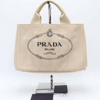 《PRADA/プラダ カナパミニ》Aランク 極美品 ベージュ ゴールド ロゴ
