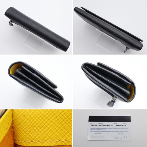 《PRADA/サフィアーノ 二つ折り長財布》ABランク ブラック 黄 箱 ギャラ