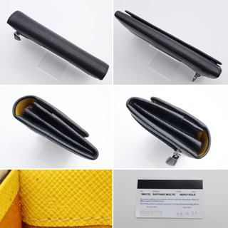 PRADA/サフィアーノ 二つ折り長財布》ABランク ブラック 黄 箱 ギャラ 