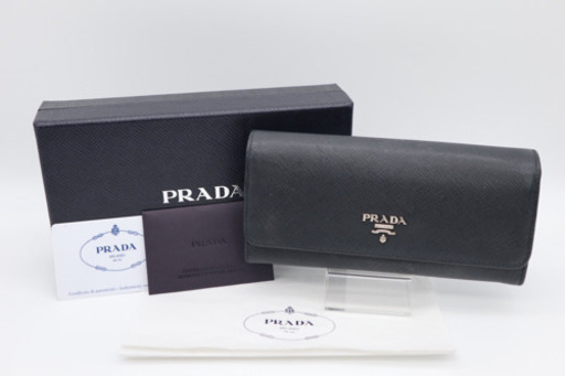 《PRADA/サフィアーノ 二つ折り長財布》ABランク ブラック 黄 箱 ギャラ