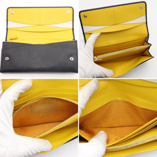 《PRADA/サフィアーノ 二つ折り長財布》ABランク ブラック 黄 箱 ギャラ