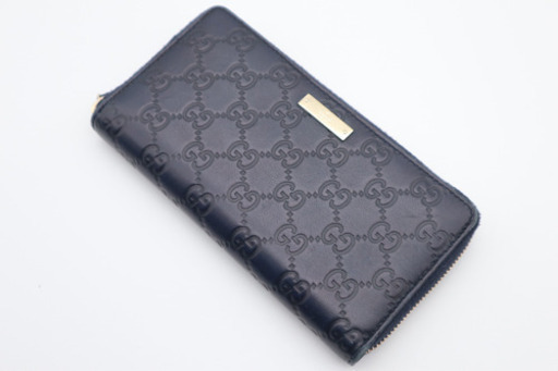 《GUCCI/グッチシマ ラウンドファスナー 長財布》ABランク 箱 ネイビー