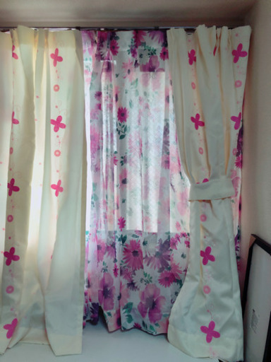 花柄の可愛い系カーテン一式★美品★
