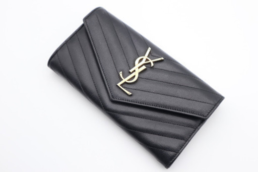 《SAINT LAURENT/ロゴ キルティング レザー 長財布》ABランク 美