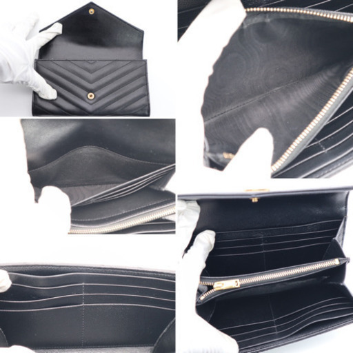 《SAINT LAURENT/ロゴ キルティング レザー 長財布》ABランク 美