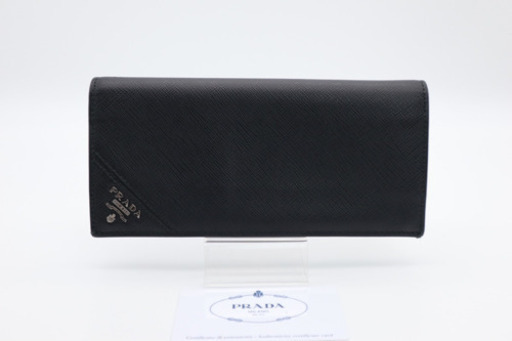 《PRADA/サフィアーノ ロゴ 二つ折り長財布》ABランク ブラック 美品
