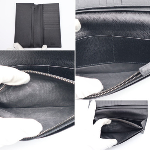 《PRADA/サフィアーノ ロゴ 二つ折り長財布》ABランク ブラック 美品