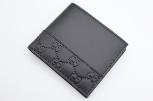 《GUCCI/二つ折り財布 グッチシマ レザー》Sランク 未使用品 ブラック 美