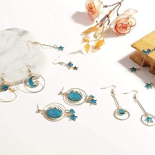 【新品】【6ペアセット】イヤリング レディース ピアス 盛り合わせ 月型 星型 地球型 ジュエリーセット 両耳 軟骨 合金製 贈り物の画像