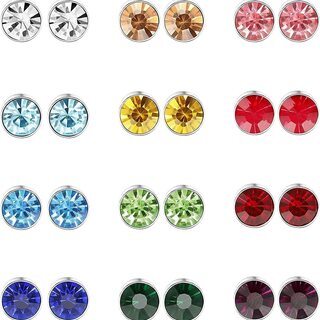 【12色12ペアセット】レディース ピアス CZジルコニア スタッドピアス イヤリング 金属アレルギー対応 サージカルステンレス316L製 (CZジルコニアの直径：8mm)の画像