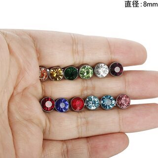 【12色12ペアセット】レディース ピアス CZジルコニア スタッドピアス イヤリング 金属アレルギー対応 サージカルステンレス316L製 (CZジルコニアの直径：8mm)の画像