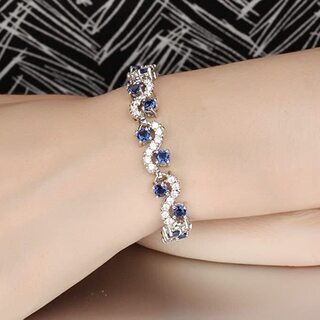 【新品】キュービックジルコニア レディース ブレスレット プラチナメッキ 長さ：18cm 金属アレルギー対応 バングル ブルー＆クリアの画像