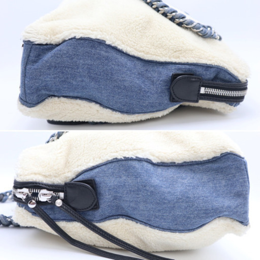 《DIESEL/デニム ボア ハンドバッグ》Aランク ホワイト ブルー 美品