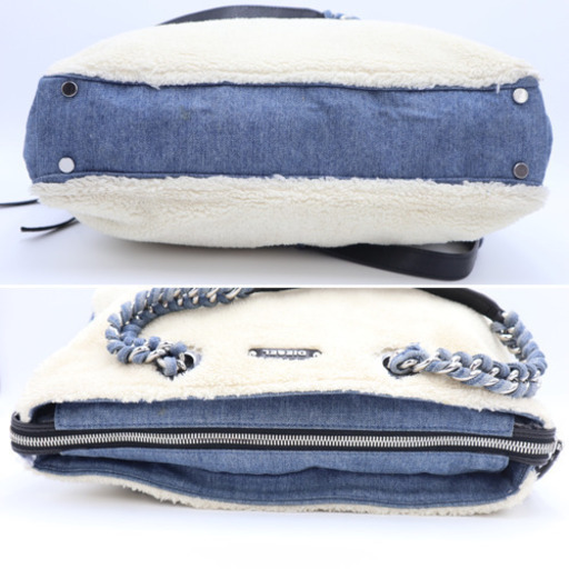 《DIESEL/デニム ボア ハンドバッグ》Aランク ホワイト ブルー 美品