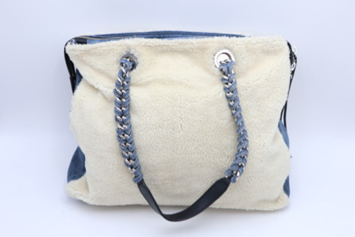 《DIESEL/デニム ボア ハンドバッグ》Aランク ホワイト ブルー 美品