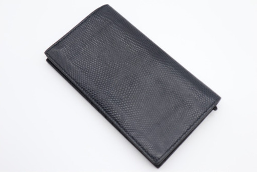 《BOTTEGA VENETA/二つ折り長財布 リザード型押し》ABランク 黒