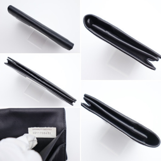 《BOTTEGA VENETA/二つ折り長財布 リザード型押し》ABランク 黒