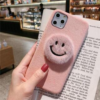 【新品】【iPhone11用】スマホケース ピンクのふわふわニコちゃんケースの画像