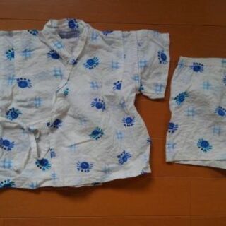 80㎝　甚平　青色かに柄