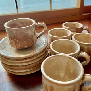 萩焼　6客セット　コーヒーカップ&ソーサーの画像