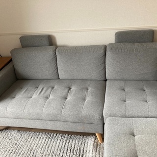 【送料込】　【超美品】　3人掛けソファ　グレー　オットマン付き 3人掛け グレー カウチソファ オットマン付き