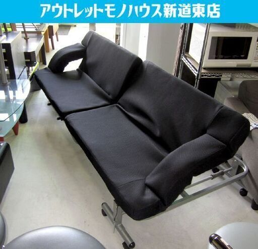 折りたたみベッド/ソファ 黒/ブラック メッシュ 1台2役!2WAY マット幅90cm  折りたたみソファ/ 折り畳みベッド/ 札幌市東区 新道東店