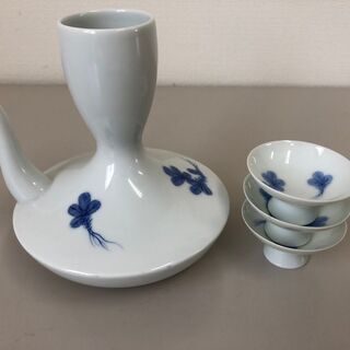 徳利と三本のおちょこセット　陶器　酒器　骨董品