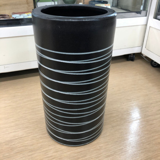 中古品☆陶器の傘立て☆和モダン☆直径23.5×高さ44㎝☆モノトーン