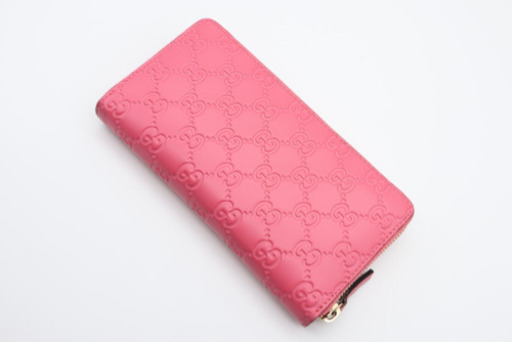 《GUCCI/グッチシマ リボン ラウンドファスナー》ABランクピンク 美品 箱