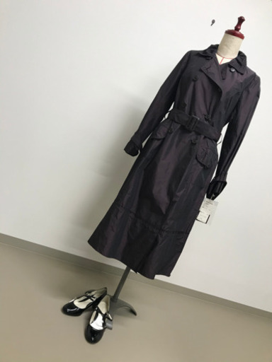 パープル　紫　サテンコート　m〜L 秋冬　アウター　レトロ　きれいめ　ベルト付