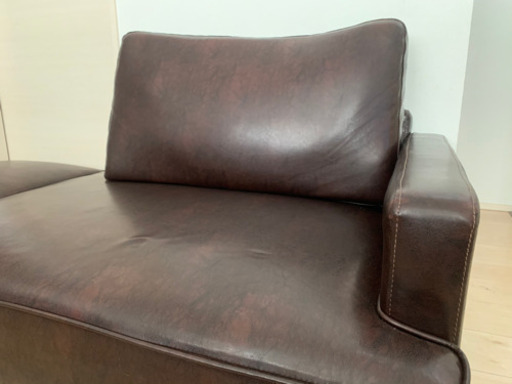 引渡し決定しました 美品 レザー 片肘ローソファー ブラウン オットマン付き
