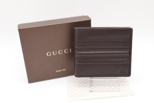 《GUCCI/二つ折り財布》カーフレザー Aランク 未使用品 ブラウン 極美品