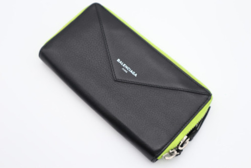 《BALENCIAGA/ロゴプリント ラウンドファスナー長財布》Bランク 黒 黄