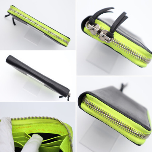 《BALENCIAGA/ロゴプリント ラウンドファスナー長財布》Bランク 黒 黄