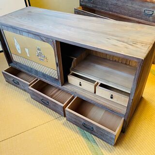 中古 天然木　骨とう品　桐箪笥 桐タンス　押入れ収納　引き出し3...