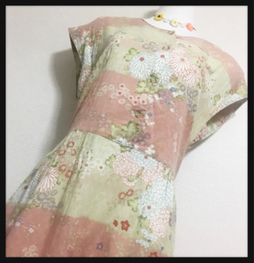 [日本製✧kokoro]和エスニック ワンピース 桜色 和柄 アジアン 花柄