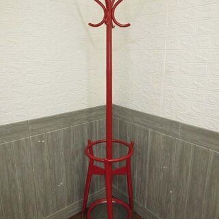 ss1595 秋田木工 ポールハンガー 木製 赤 高さ185cm 傘立て コート掛け