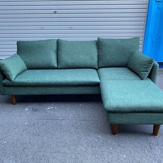 ソファ 3人掛け グリーン ファブリック 中古品