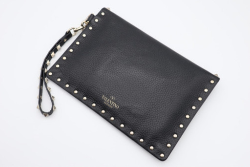 《VALENTINO/スタッズ クラッチバッグ》 ABランク ブラック シルバー