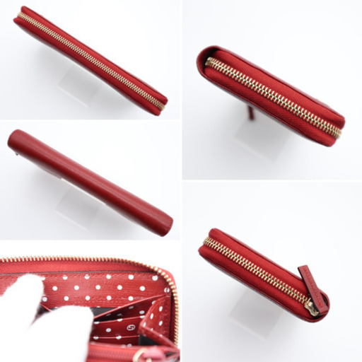 《GUCCI/ベティ ラウンドファスナー長財布》ボルドー×ドット柄 Aランク 美